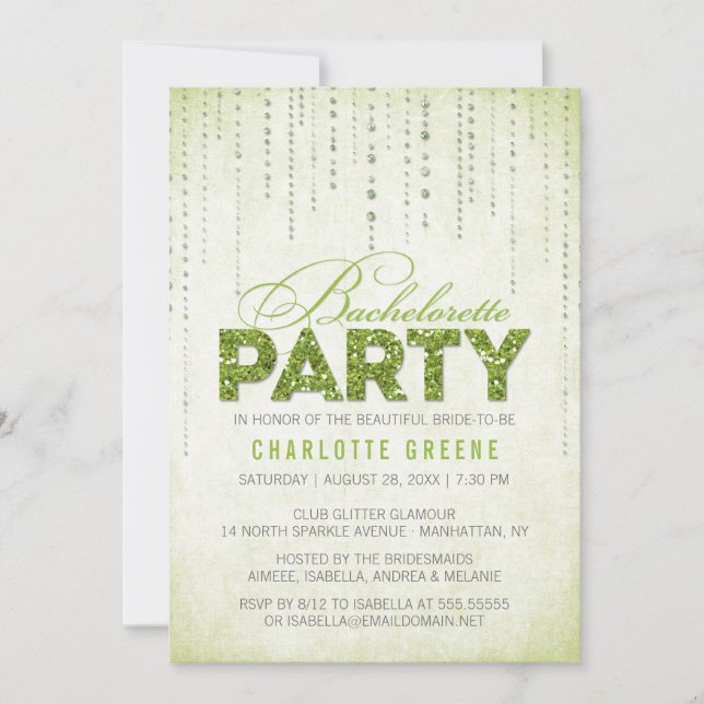 Green Glitter Look Bachelorette Party Invitation (Front)