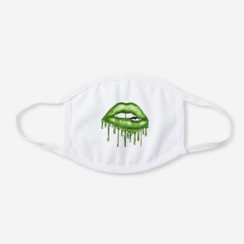Green Glitter Look Lips White Cotton Face Mask by JLBIMAGES at Zazzle
