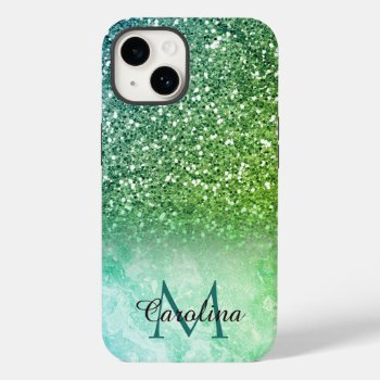 Green Glitter  Marble  Personalized Case-mate Ipho Case-mate Iphone 14 Case by CoolestPhoneCases at Zazzle