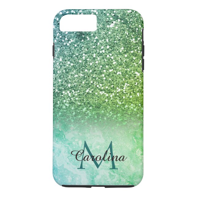 Green Glitter, Marble, Personalized Case-Mate iPhone Case (Back)