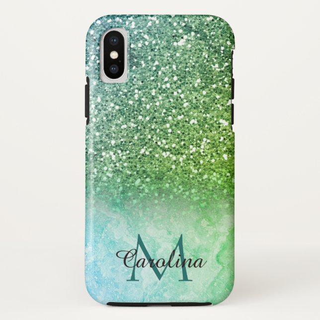 Green Glitter, Marble, Personalized Case-Mate iPhone Case (Back)