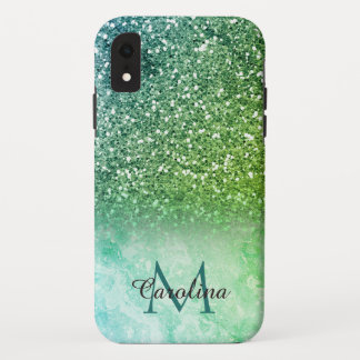 Green Glitter, Marble, Personalized iPhone XR Case