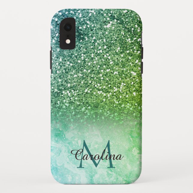 Green Glitter, Marble, Personalized Case-Mate iPhone Case (Back)