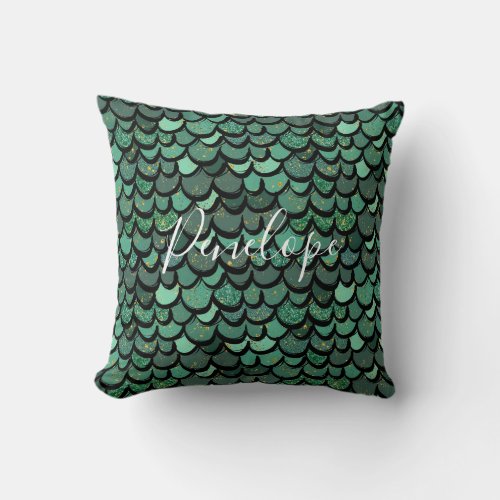 Green Glitter Mermaid or Dragon Scales Throw Pillow