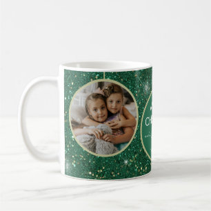 Green Glitter Merry Christmas Photo Coffee Mug