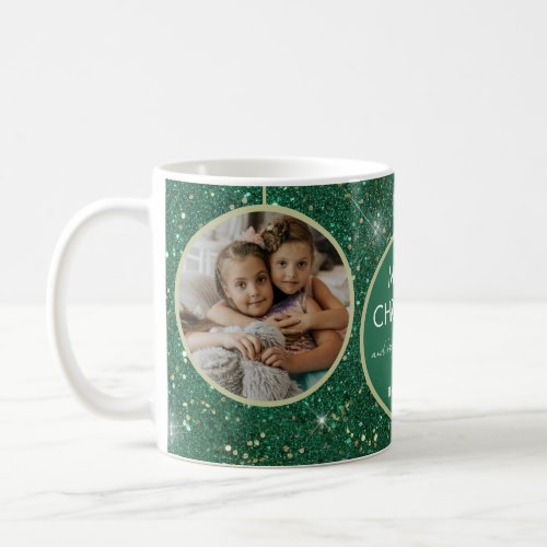 Green Glitter Merry Christmas Photo  Coffee Mug