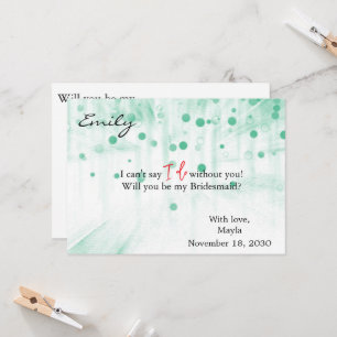 Green Glitter Minimal Script Bridesmaid Proposal Invitation