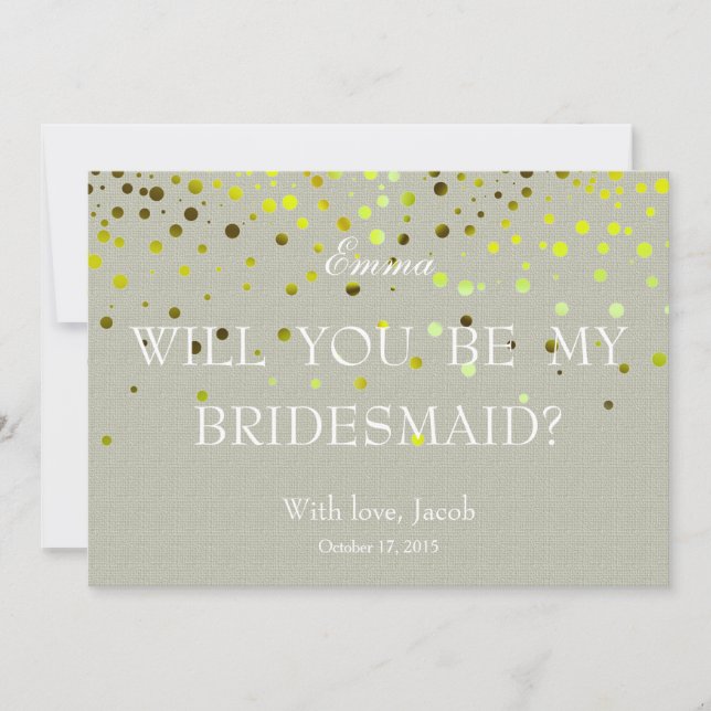Green Glitter Minimal Will You Be My Bridesmaid Invitation (Front)