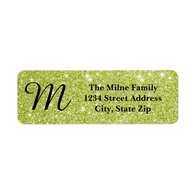 Green Glitter Monogram - Return Address Labels (Front)