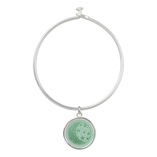 Green Glitter Moon and Stars Mandala Bangle Bracelet