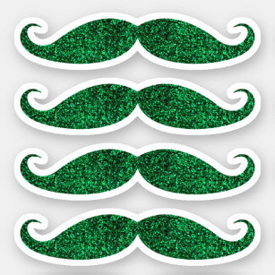 Green glitter mustache stickers