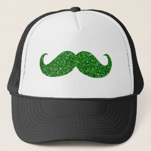 Green Glitter Mustache Trucker Hat