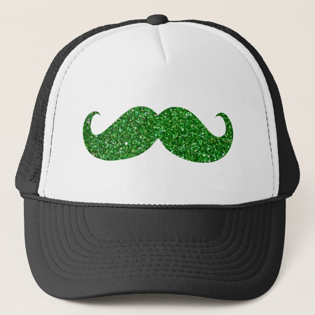 Green Glitter Mustache Trucker Hat (Front)