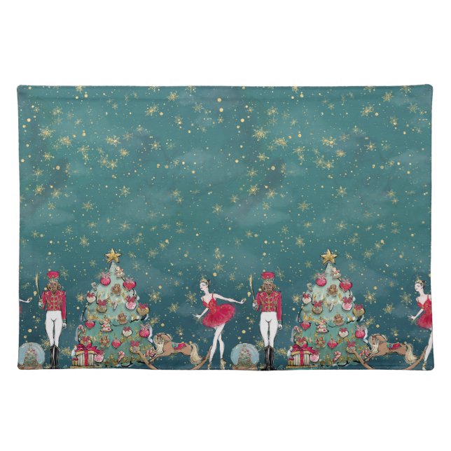 Green Glitter Nutcracker Ballet Holiday  Cloth Placemat (Front)
