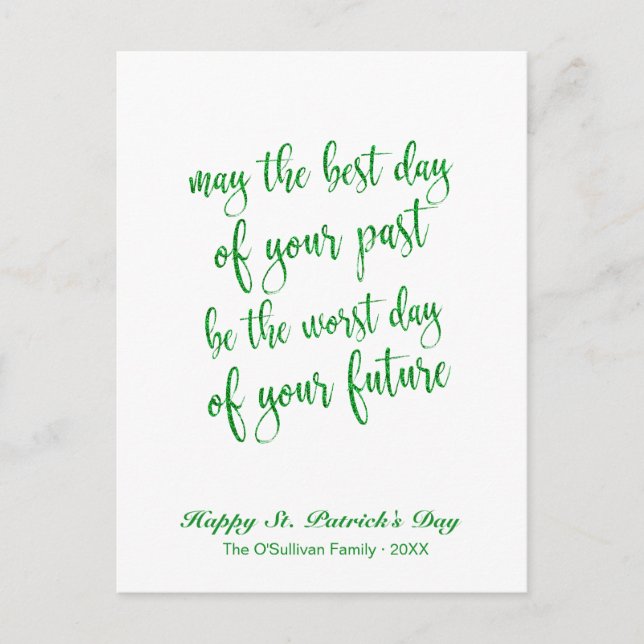 Green Glitter Old Irish Blessing St. Patrick's Day Postcard (Front)