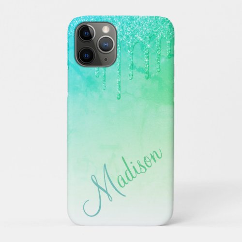Green Glitter Ombr Glam Sparkles Name iPhone 11 Pro Case