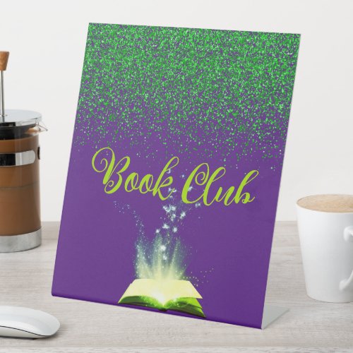 Green Glitter on Purple _ Book Club  Pedestal Sign