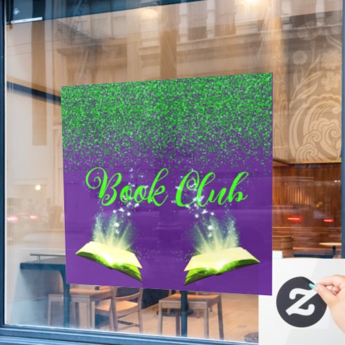 Green Glitter on Purple _ Book Club  Window Cling