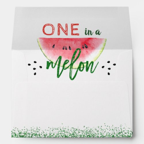 Green Glitter One in a Melon for 5x7 Invitation Envelope