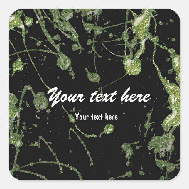 Green Glitter Paint Splatter party sticker label (Front)