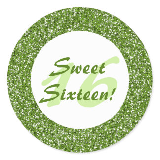 Green Glitter Pattern Look-like Sweet Sixteen Classic Round Sticker