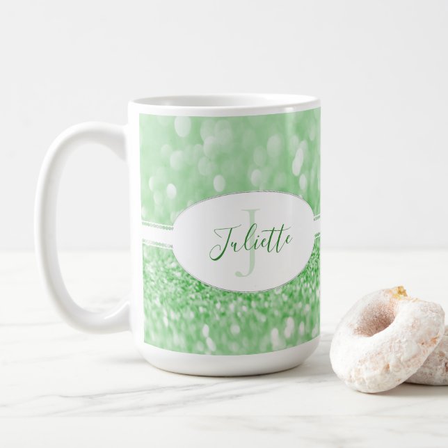 Green Glitter Personalize Coffee Mug (With Donut)