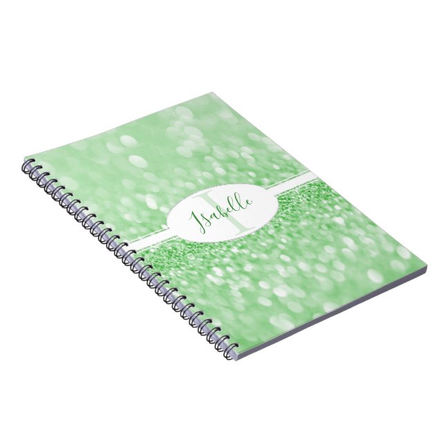 Green Glitter Personalize Notebook (Right Side)