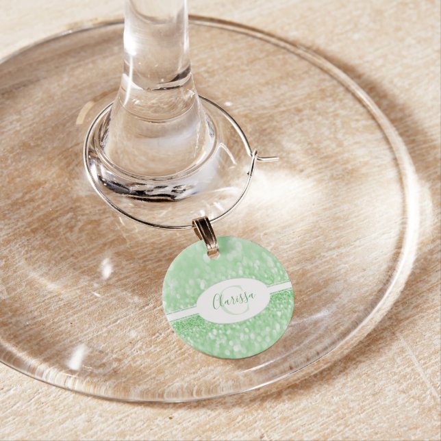 Green Glitter Personalize Wine Charm (In Situ)