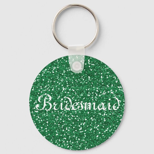 Green Glitter Personalized Bridesmaid Keychain (Front)