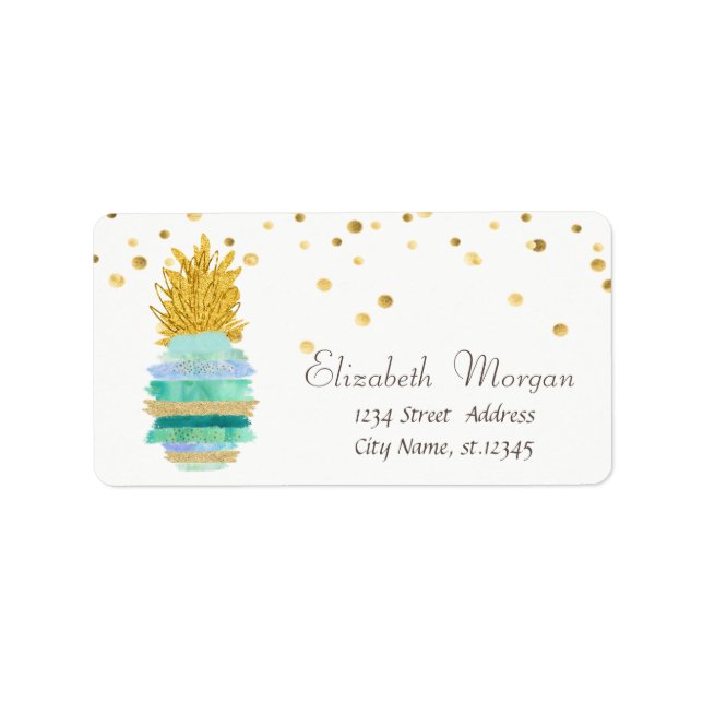  Green Glitter Pineapple Gold Foil Confetti  Label (Front)