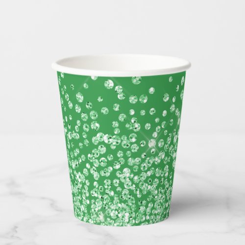 Green glitter print faux shiny confetti shimmer paper cups