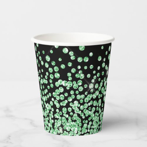 Green glitter print faux shiny confetti sprinkles paper cups