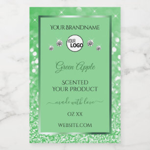 Green Glitter Product Labels with Logo Rhinestones