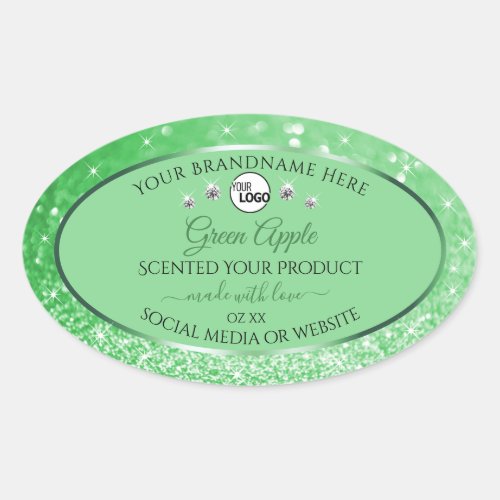Green Glitter Product Labels with Logo Rhinestones
