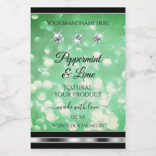 Green Glitter Product Labels with Sparkle Diamonds