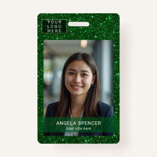 Green Glitter Professional Event ID name tag photo Badge