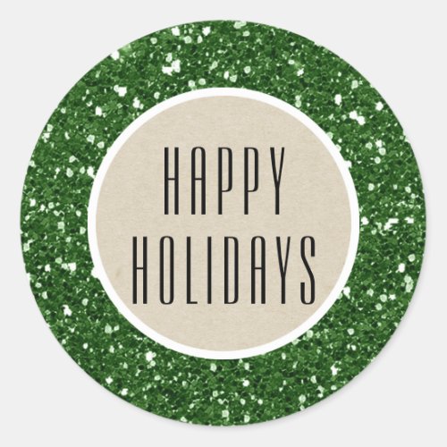 Green Glitter  Rustic Kraft Holiday Sparkle Favor Classic Round Sticker