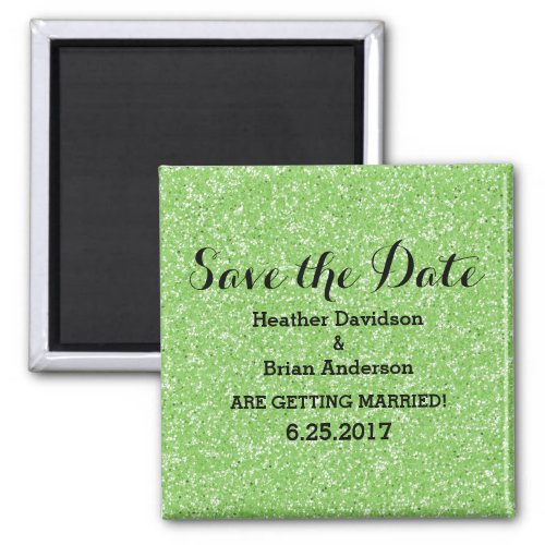 Green Glitter Save the Date Magnet