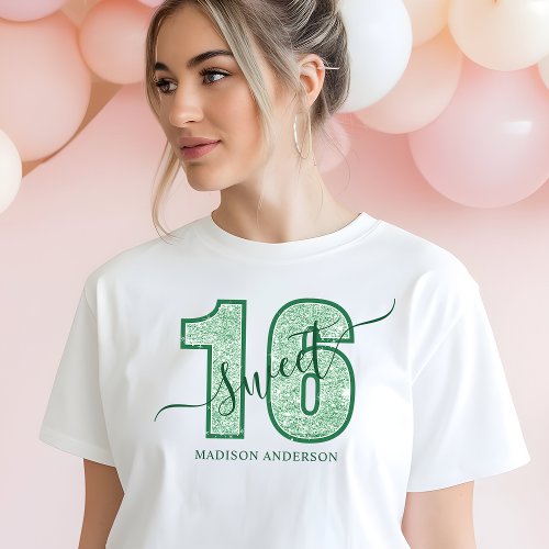 Green Glitter Script Sweet 16 Birthday Tri-Blend Shirt