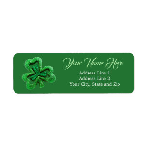 Green Glitter Shamrock Address Label