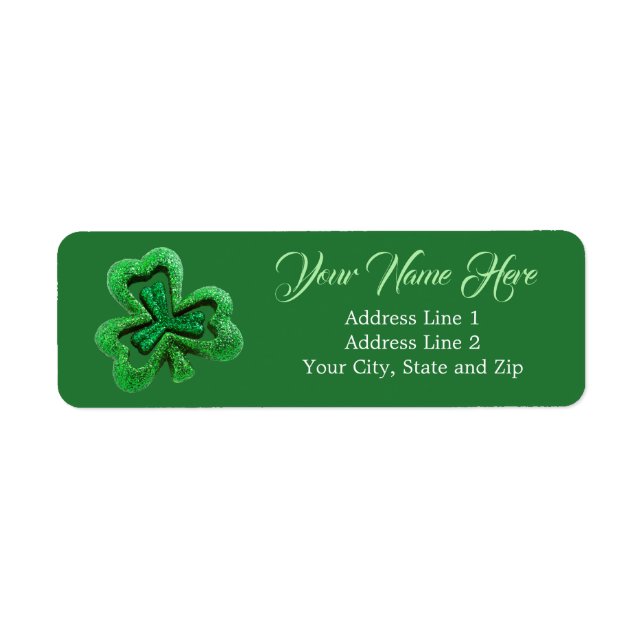 Green Glitter Shamrock Address Label (Front)