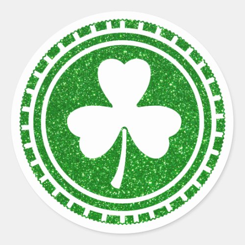 Green Glitter Shamrock Chip St Patricks Day Classic Round Sticker