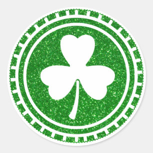 Green Glitter Shamrock Chip St Patrick's Day Classic Round Sticker