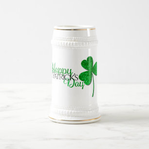 Green Glitter Shamrock Happy St Patrick’s Day  Beer Stein