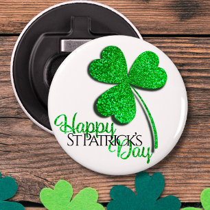 Green Glitter Shamrock Happy St Patrick’s Day T-S Bottle Opener