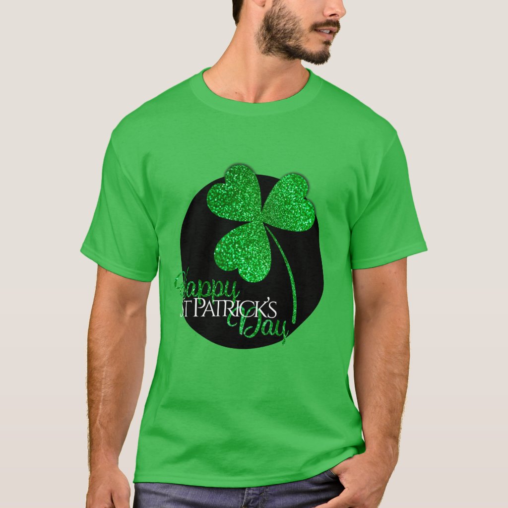 Green Glitter Shamrock Happy St Patrick’s Day  T-S