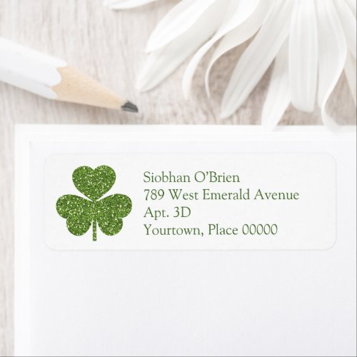 Green Glitter Shamrock St Patricks Day Label