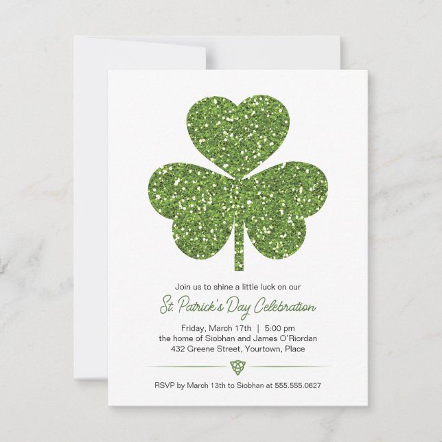 Green Glitter Shamrock St Patricks Party Invitation (Front)