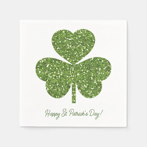 Green Glitter Shamrock St Patricks Party Napkins