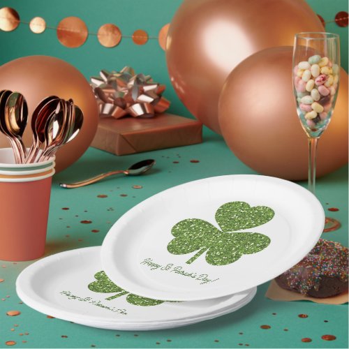 Green Glitter Shamrock St Patricks Party Paper Plates